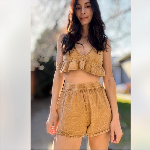 ZARA LINEN CROP TOP AND SHORT SET SZ XS - Picture 5 of 6